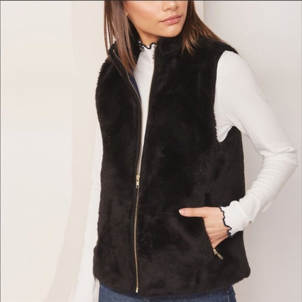 NWOT J Crew Black Faux Fur Vest